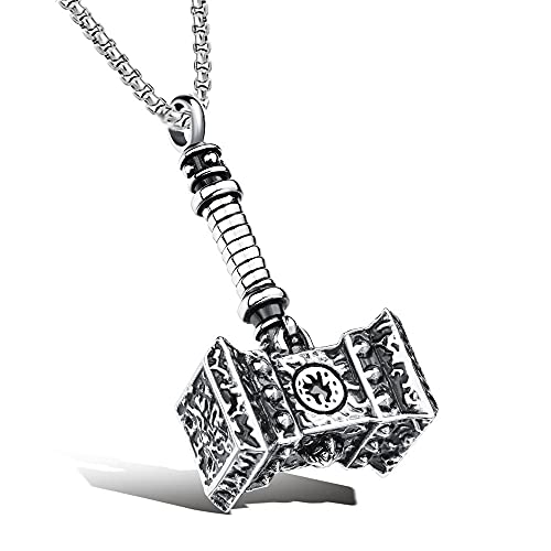 Männer Edelstahl Odins Symbol des nordischen Wikingerschmucks Thor Hammer Halskette Gothic Punk Exquisite Mjolnir Halskette Männer Edelstahl Odins Symbol des nordischen Wikingerschmucks Thor Hammer Halskette Gothic Punk Exquisite Mjolnir Halskette von SLCHJX
