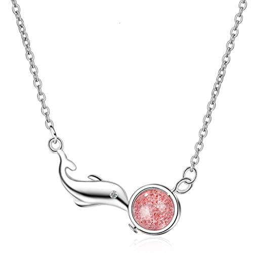 Mode natürliche Erdbeerkristallmondone Perle Delphin Halskette für Frauen 925 Sterling Silber Halskette Collares Geschenk von SLCHJX