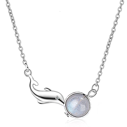Mode natürliche Erdbeerkristallmondone Perle Delphin Halskette für Frauen 925 Sterling Silber Halskette Collares Geschenk von SLCHJX