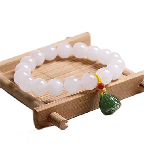Natürliche hetische Nephrite Jade Armband Frauen Glück Wu Lou Charm Armband Feng Shui Armband Weiß Jade Jadeit Urlaub Schmuck Mädchen Jade Amulett anziehen Geld Wohlstand Glück, Katzenzarm (Farbe: von SLCHJX