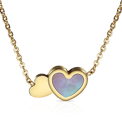 Neue Frauen Titanium Stahl Silber Farbe Halskette Einfache Romantik Doppelhart Halskette für Frau Neue Frauen Titanium Stahl Silber Farbe Halskette Einfache Romantik Doppelhart Halskette für Frau von SLCHJX