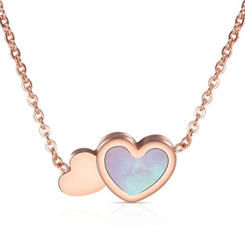 Neue Frauen Titanium Stahl Silber Farbe Halskette Einfache Romantik Doppelhart Halskette für Frau von SLCHJX