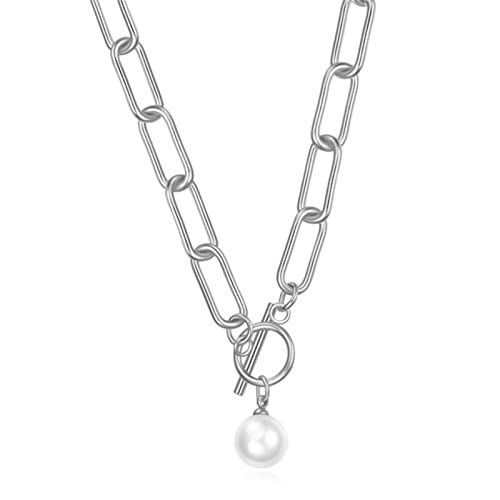 Neue Vogue Bohemian Frauen Gold Silber Farbe Titanstahl Dicke Kette Geometrische Schnalle Simulierte Perlenkette Neue Vogue Bohemian Frauen Gold Silber Farbe Titanstahl Dicke Kette Geometrische Schnalle Simulierte Perlenkette von SLCHJX