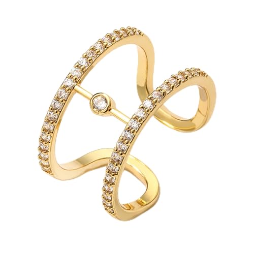 Persönlichkeit geometrisch mit CZ -Verstellringen für Frauen Doppelschicht verstellbarer Ring Gold Silber Party Schmuck Geschenk von SLCHJX