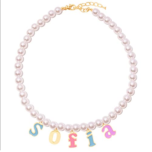 Personalisierter Name Halsketten für Frauen Imitation Perlenkette Custom farbenfrohe Emaille Buchstaben Minimalistische Hochzeitsvergütung Schmuck Geschenk von SLCHJX