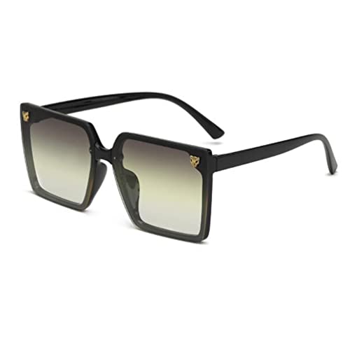 Quadratische Retro-Sonnenbrille aus Metall, Leopardenkopf-Sonnenbrille, UV-blockierende Brille, Schwarzer Rahmen, grüne Flocken, Einheitsgröße Quadratische Retro-Sonnenbrille aus Metall, Leopardenkopf-Sonnenbrille, UV-blockierende Brille, Schwarzer Rahmen, grüne Flocken, Einheitsgröße von SLCHJX