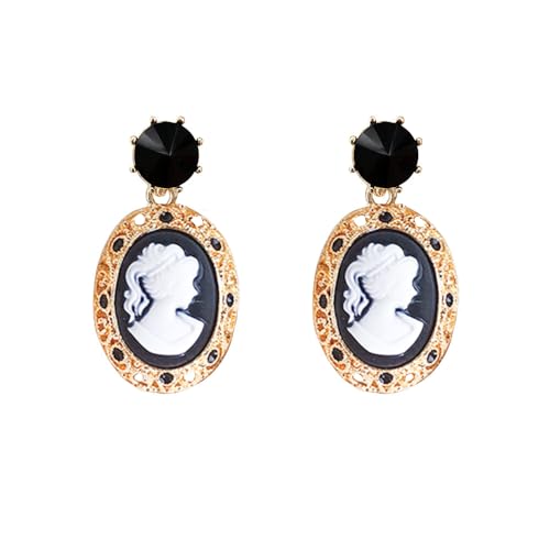 Retro Cameo Dangle Ohrringe für Frauen Mädchen Schwarze CZ Acryl Barock Statement Drop Bangeln von SLCHJX