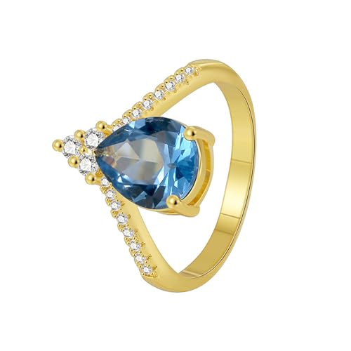 Romantische elegante Valentinstag Urlaub Freizeit Retro Wassertropfen Blauer Zirkon Ring für Frauen Jubiläum Schmuck Geschenk von SLCHJX