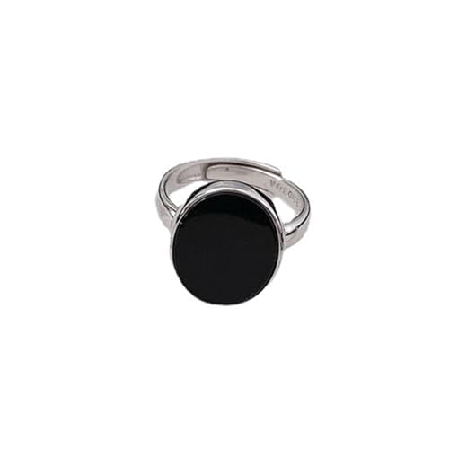 S925 Silber Minimalist Vogue Schwarz oval geformt Silber Verstellbarer Ring Schmuck Geschenk Frauen Licht Luxus personalisierter Ring von SLCHJX