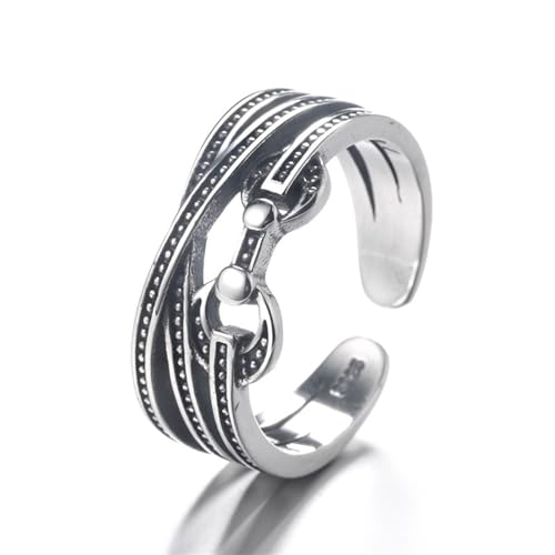 S925 Sterling Silber Round Perlen Multi -Layered Ring für Frauen Vintage Hip Hop Punk Trendy Ins Style Hohlline Open Ring von SLCHJX