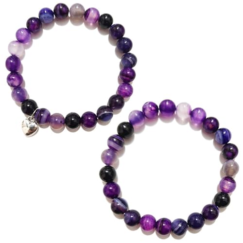 SLCHJX 8 mm natürliche lila gestreifte Achatkristallperlen Armband für Frauen und Männer von SLCHJX