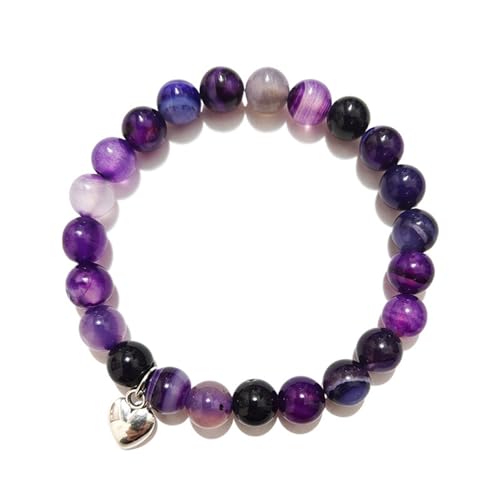 SLCHJX 8 mm natürliche lila gestreifte Achatkristallperlen Armband für Frauen und Männer von SLCHJX