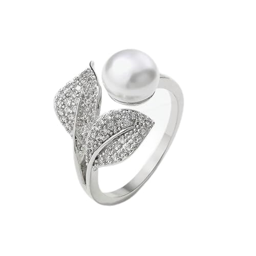 SLCHJX Blattförmige verstellbare Ringe mit Imitation Perlen Ring für Frauen leichter Luxus Hochzeitstag Juwely Geschenk von SLCHJX