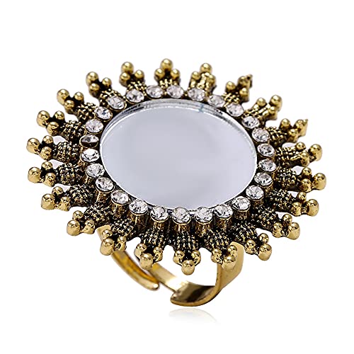 SLCHJX Cwzzws Vintage Mirror Sonnenblume großer Statement Ring für Frauen oxidiert Goldton Kubikzirkonia Verstellbar erweiterbar Boho Round Open Band Rings Komfort Fit Indian Bollywood Cocktail Party SLCHJX Cwzzws Vintage Mirror Sonnenblume großer Statement Ring für Frauen oxidiert Goldton Kubikzirkonia Verstellbar erweiterbar Boho Round Open Band Rings Komfort Fit Indian Bollywood Cocktail Party von SLCHJX