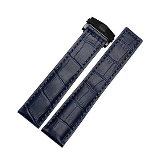 SLCHJX Echtes Cowhide-Uhrenband für Carrera Lincoln 19mm 20mm 22 mm schwarzer brauner Klappstuckle Watch Gurt Männer (Farbe: Schwarz-Silver, Größe: 22 mm) von SLCHJX
