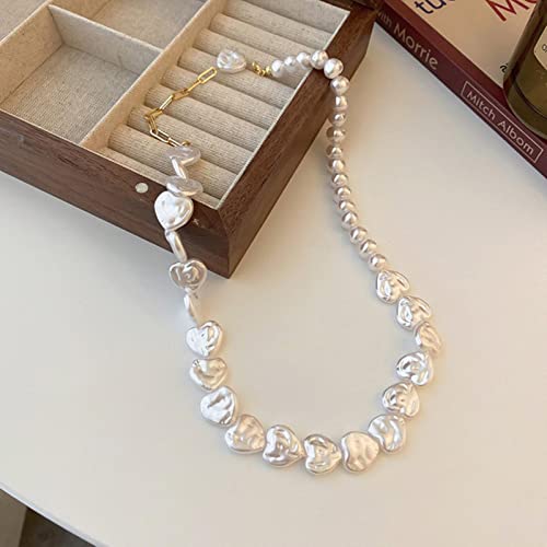 SLCHJX Elegante unregelmäßige Barockperlenkette für Frauen lieben Herz geometrische Perlen Perlen Chokers Halsketten Geburtstagsgeschenke von SLCHJX