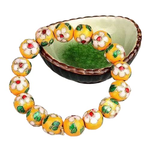 SLCHJX Emaille Armband ， Vintage Armreifen Cloisonne Filigree Stretch 12 mm runde Perlen Armbänder für Frauen ethnischer Emaille Elastic Arm Arm Custom Länge von SLCHJX
