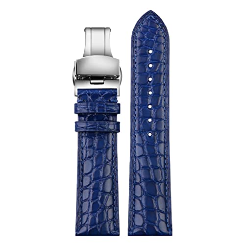 SLCHJX Für luxuriöse Armband Krokodilgurt weiche blaue Leder -Watchband -Schmetterlingsklaspe 18 20mm 22 mm Männer Handgelenk Band von SLCHJX