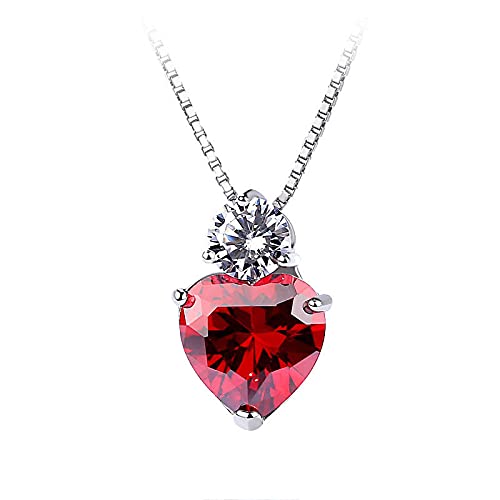 SLCHJX Hochzeit feiner Schmuck rote Zirkon Herz Anhänger Halsketten für Frauen S925 Brautkette von SLCHJX
