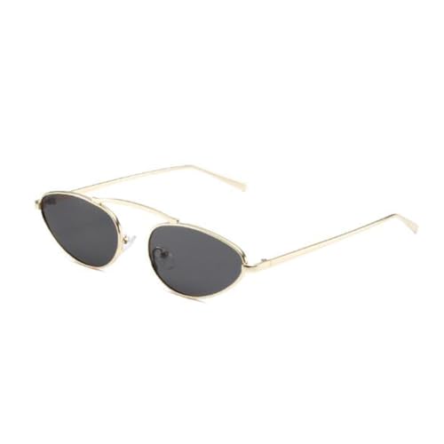 SLCHJX Kleine ovale UV-beständige Sonnenbrille aus Metall für Damen und Herren, Goldener Rahmen, graue Flocken, Einheitsgröße von SLCHJX