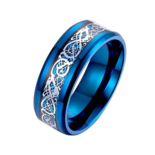 SLCHJX Knbob rostfreie Versprechen Ringe, 8mm Carbonfaser Eingelegte abgeschrägte Kanten Männer versprechen Ring mit Gravursätzen von SLCHJX