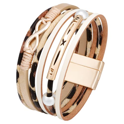 SLCHJX Mehrschicht-Leder-Armbänder für Frauen Infinity Leder Wrap Armbänder Böhmische Stapelarmbandmanschette Armband （Beige） von SLCHJX