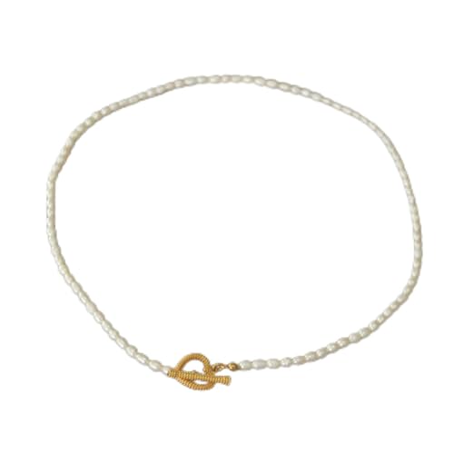 SLCHJX Natural Süßwasserperlen Halskette Halskette Formpearlschmuck für Frauen Hochzeit Herz Zunge Verschluss Party Geschenk von SLCHJX