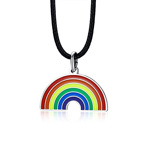 SLCHJX Neue süße Regenbogen Frauen Männer Titanium Stahlschmuck Lederseil Kette Schwulen Lesben Stolz Anhänger Halskette SLCHJX Neue süße Regenbogen Frauen Männer Titanium Stahlschmuck Lederseil Kette Schwulen Lesben Stolz Anhänger Halskette von SLCHJX
