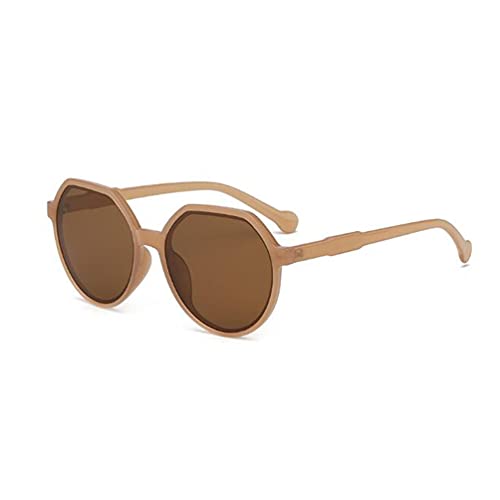 SLCHJX Polygonale Sonnenbrille für Damen, großer Rahmen, Retro, kleines Gesicht, braune Sonnenbrille (gelber Rahmen, grüne Flocken), Gerahmte Teeflocken, Einheitsgröße von SLCHJX