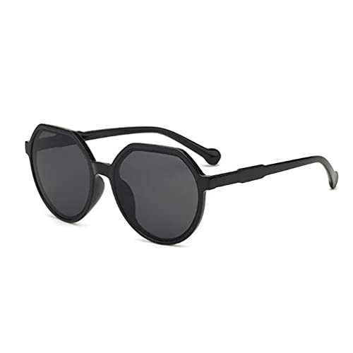 SLCHJX Polygonale Sonnenbrille für Damen, großer Rahmen, Retro, kleines Gesicht, braune Sonnenbrille (gelber Rahmen, grüne Flocken), Schwarz gerahmte graue Flocken, Einheitsgröße von SLCHJX