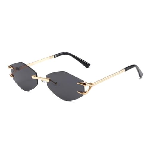 SLCHJX Randlose rechteckige Sonnenbrille für Damen und Herren, polygonale Metallrahmenlose Sonnenbrille, UV400-Schutzbrille, Goldfarbener Rahmen, graue Flocken, Einheitsgröße von SLCHJX