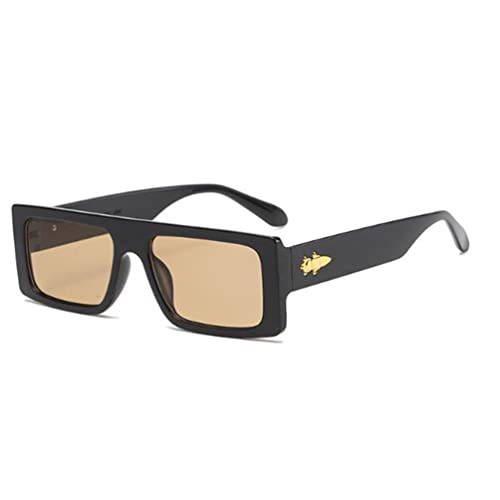 SLCHJX Rechteckige Sonnenbrille für Damen und Herren, Retro-UV-beständige Brille, Teeflocken mit schwarzem Rahmen, Einheitsgröße SLCHJX Rechteckige Sonnenbrille für Damen und Herren, Retro-UV-beständige Brille, Teeflocken mit schwarzem Rahmen, Einheitsgröße von SLCHJX