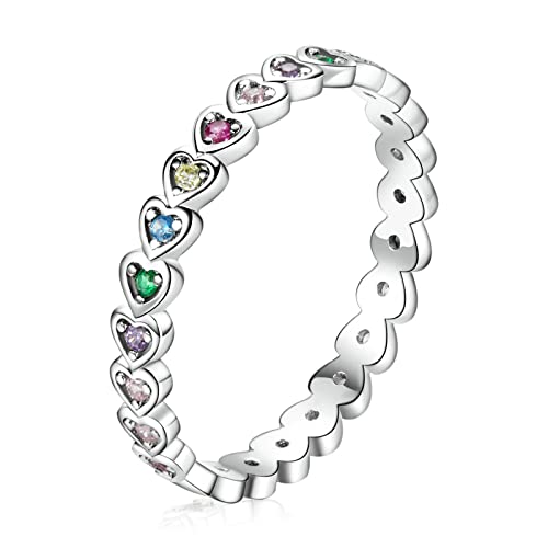 SLCHJX Regenbogen-Liebesring, Kristall-Herz, Schmuck, Emaille, bunte Sterne, Ring für Damen, Hochzeitsschmuck von SLCHJX