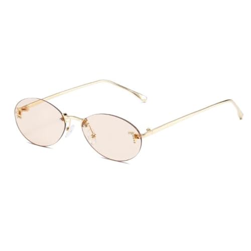 SLCHJX Retro Oval Kleine Rahmen Sonnenbrille Dressing Dekoration Buchstabe L Nageldekoration Sonnenbrille, Goldener Rahmen, leichte Teeflocken, Einheitsgröße von SLCHJX