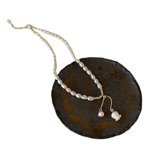 SLCHJX Romantische Glocken Orchideen Halsketten für Frauen natürliche Perle Ästhetische Halskette Französisch Luxustemperament Halshöhe Vintage Jewelry Geschenk von SLCHJX
