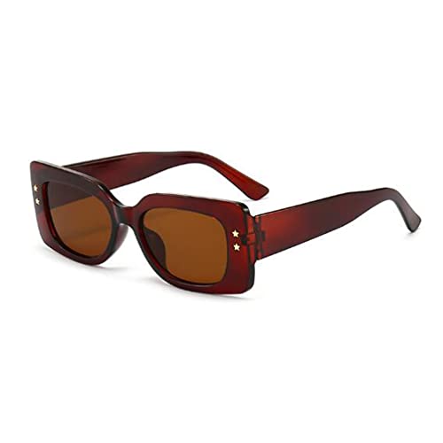 SLCHJX Star Sonnenbrille mit rechteckigem Rahmen, breites Bein, UV-beständig, für Damen und Herren, Tea Frame Tea Flakes, Einheitsgröße von SLCHJX
