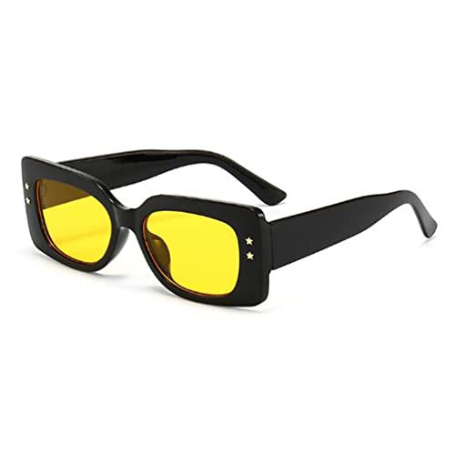 SLCHJX Star Sonnenbrille mit rechteckigem Rahmen, weites Bein, UV-beständig, für Damen und Herren, Schwarzer Rahmen, gelbe Flocken, Einheitsgröße von SLCHJX