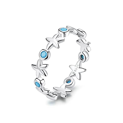 SLCHJX Sternenfisch stapelbare Fingerringe Solid 925 Ozeanblauer Ring für Frauen Fein Schmuck S von SLCHJX