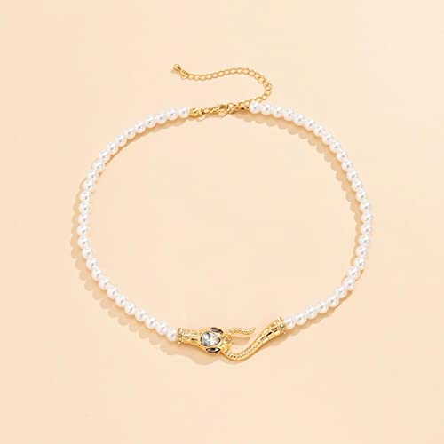SLCHJX Strassschlange Halshalskette für Frauen Charme Imitation Perlen Perlen Ketten Halskette auf dem Neck -Mädchenschmuck von SLCHJX