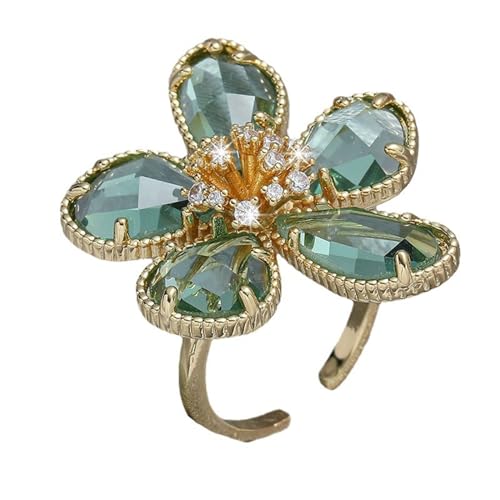 SLCHJX Vintage Gold mit grünem Zirkonblüte verstellbarer Ring für Frauen Hochzeitsfeier Schmuckring Elegante trendige einzigartige Ringe von SLCHJX