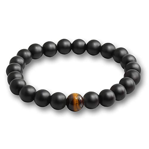 SLCHJX schwarzes Lava -Steinstein -Armband Paare Entfernung Onyx Perlen Armbänder für Frauen Männer Energie elastisches Handgelenk von SLCHJX