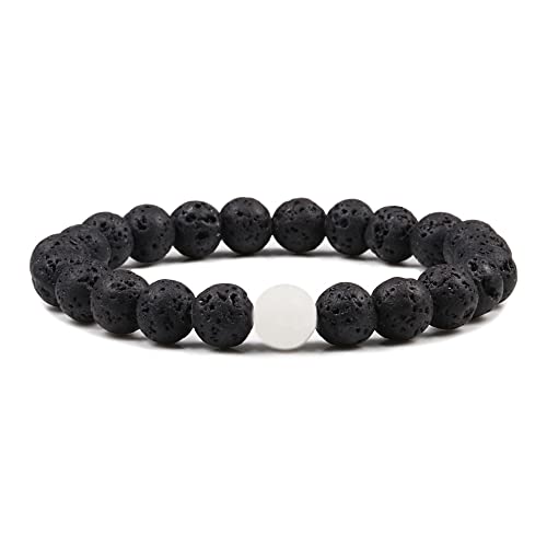 SLCHJX schwarzes Lava -Steinstein -Armband Paare Entfernung Onyx Perlen Armbänder für Frauen Männer Energie elastisches Handgelenk von SLCHJX