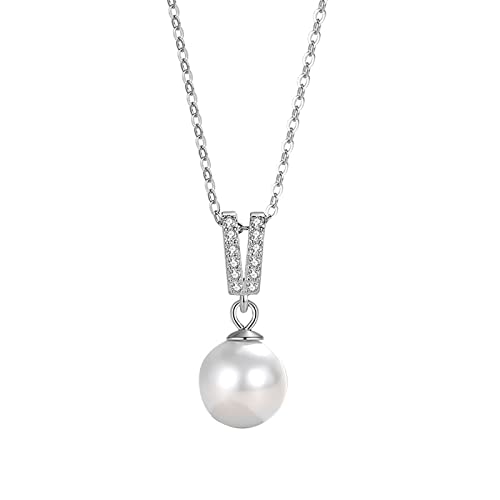 Silber Süßwasserperlen CZ Anhänger Halskette fein V Glyphen Strassstropfen Halsketten Frauen Hochzeit Schmuck Geschenk von SLCHJX
