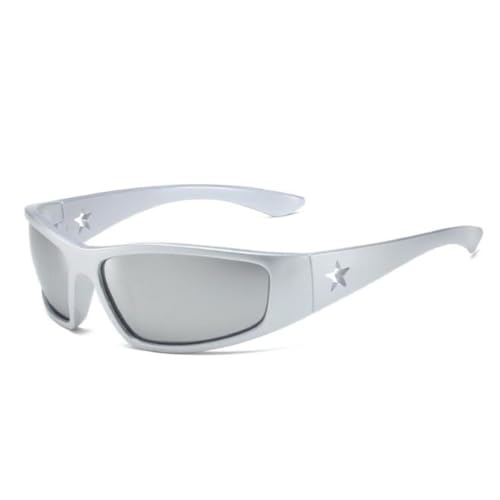 Silver Tech Style Y2K Sonnenbrille mit fünfzackigem Stern, Silberfarbener Rahmen, weißes Quecksilber Silver Tech Style Y2K Sonnenbrille mit fünfzackigem Stern, Silberfarbener Rahmen, weißes Quecksilber von SLCHJX