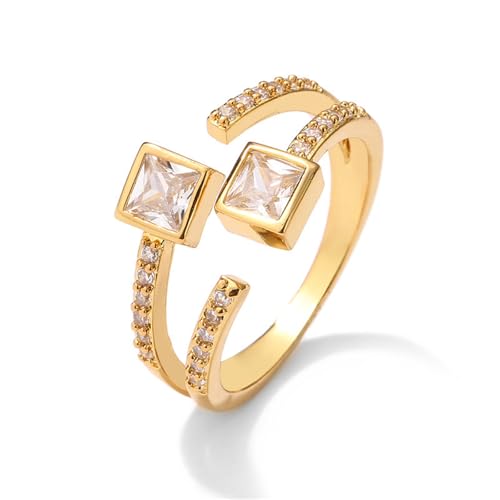 Square Zircon Verstellbare Ringe für Frauen Asymmetrisch goldener Ring Engagement Hochzeitslicht Luxus -Ins -Stil Ringschmuck von SLCHJX
