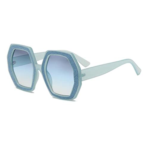 Stilvolle polygonale Sonnenbrille mit großem Rahmen, Diamant-Aufkleber, UV-beständige Sonnenbrille für Damen und Herren (blauer Rahmen, graduelles Blau), Blue Frame Gradual Blue, Einheitsgröße von SLCHJX