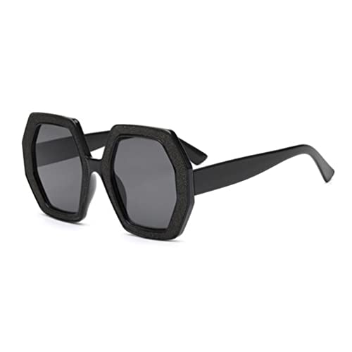 Stilvolle polygonale Sonnenbrille mit großem Rahmen, Diamant-Aufkleber, UV-beständige Sonnenbrille für Damen und Herren (blauer Rahmen, graduelles Blau), Schwarzer Rahmen, volle graue Flocken von SLCHJX