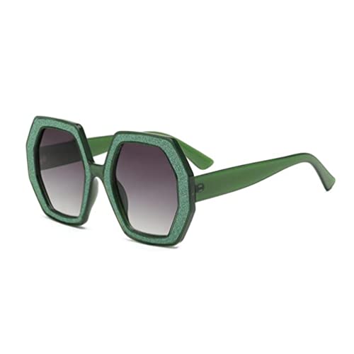 Stilvolle polygonale Sonnenbrille mit großem Rahmen, Diamantaufkleber, UV-beständige Sonnenbrille für Damen und Herren (blauer Rahmen, schrittweises Blau), Grüner Rahmen, doppelte graue Flocken von SLCHJX