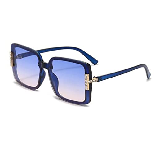Transparente Diamant-Sonnenbrille, modisch, quadratisch, UV-Schutz, für Herren und Damen, großer Rahmen, blau von SLCHJX