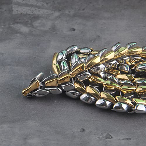 Wikinger -Vintage Punk Halskette für Männer Edelstahl Mode Schmuckhalter Anhänger als Männer Geschenk mit Holzkasten Herren Halsketten (Länge: 60 cm Metallfarbe: Silber Halskette mischen goldene von SLCHJX